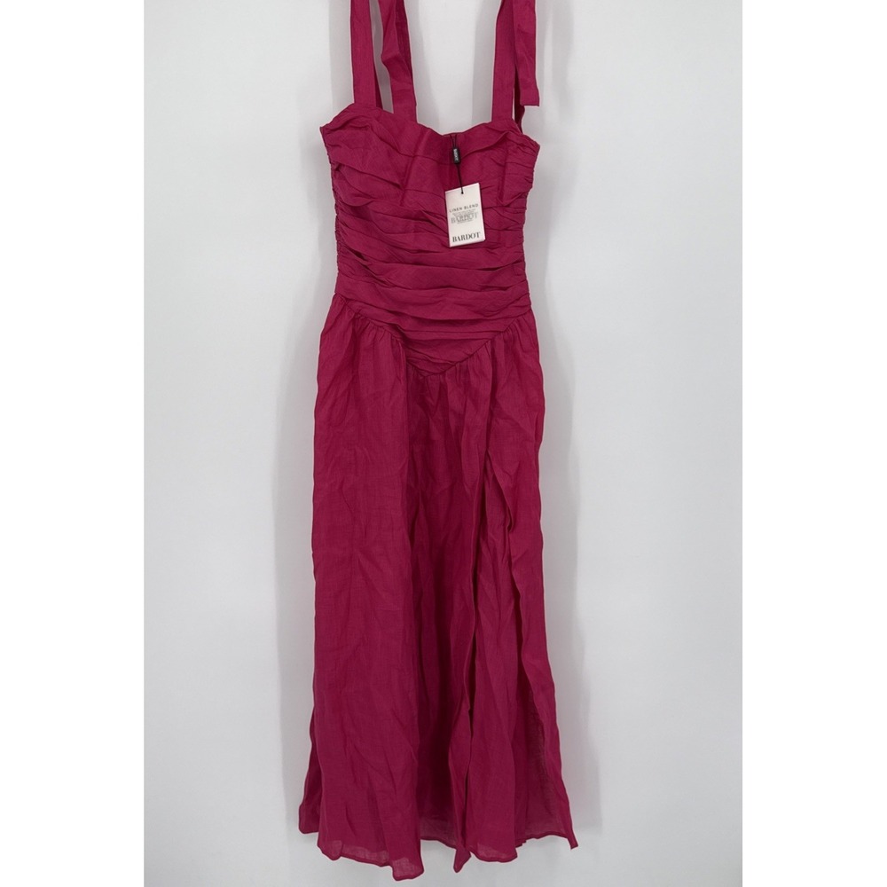 NWT Bardot Mirelle Linen‎ Blend Ruched Maxi Dress Straps Womens 4 Prom Fairycore